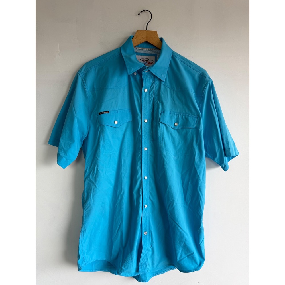 Schaefer Outfitter RangeTek Western Shirt Mens Large Tall Blue Pearl Snap 3002
